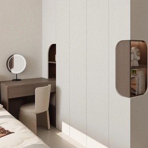 Set <span class=keywords><strong>Armadio</strong></span> e Comodino <span class=keywords><strong>per</strong></span> Bambini in Stile Crema Francese, in Truciolato Resistente, Autoportante, Salvaspazio, Grande Capacità - Product Image 4