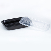 Lonchera Rectangular de PP de Grado Alimenticio, Apta para Microondas y Congelador, Libre de BPA, con Tapa Hermética, Contenedor Desechable para Llevar, Blanco/Negro
