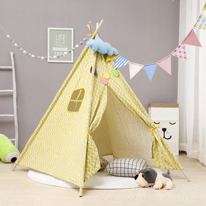 Tienda de campaña infantil de tela con estructura de madera, plegable, para 1-2 personas, para niños y niñas, casa de juegos interior, picnic al aire libre, algodón y lino - Product Image 5