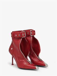 Stivaletti da Donna alla Moda <span class=keywords><strong>con</strong></span> Tacco Alto, Punta Affusolata, in Pelle Rossa e Nera, <span class=keywords><strong>con</strong></span> <span class=keywords><strong>Cerniera</strong></span> Frontale - Product Image 4