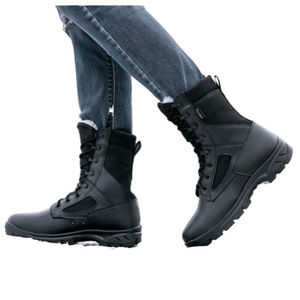 รองเท้าบูทหุ้มข้อสูง กันน้ำ ระบายอากาศ พื้นยางกันลื่น รองเท้าทำงานผู้ชาย น้ำหนักเบา ส้นเตี้ย หนังเย็บต่อกัน - Product Image 5