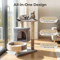 Arbre à chat d'intérieur moderne de 53 cm, écologique, à 2 niveaux, design cactus, avec perchoir en peluche, sisal et bois, niche privée pour chat, petit carton
