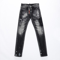 Jean en denim patchwork noir et gris style hip-hop, coupe slim western, streetwear, taille mi-haute, délavé printemps, vente en gros OEM