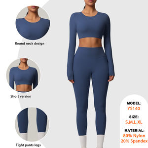 Damen Zweiteiliges Sport-Set: Langarm-Sweatshirt Crop Top, High Waist Leggings – Ideal für Fitness, Yoga und Sport - Product Image 2