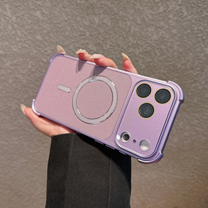 เคสโทรศัพท์กันกระแทกแบบแม่เหล็กสำหรับ iPhone 17 16 15 Pro Max พร้อมเลนส์กระจกกล้องลายเส้นหนังด้านหลังแบบใหม่ - Product Image 6