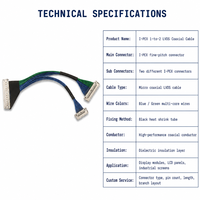 Câble coaxial micro haute densité pour connecteur principal et double connecteur secondaire, faisceau de câbles PTFE pour affichage LVDS, utilisation informatique et moto