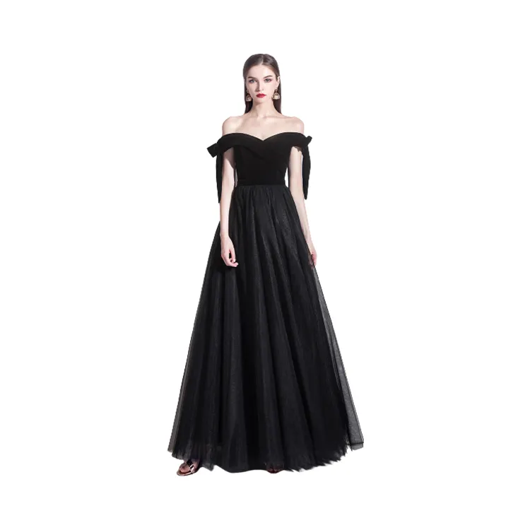 NNR Sexy Backless Long Maxi Graduation Party Black Gowns For Women Evening Dresses