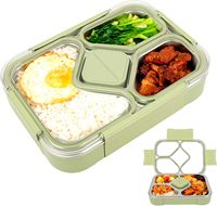 Boîte à repas en acier inoxydable avec compartiments et couvercle, 4 compartiments, avec pot à sauce, nettoyage facile, fermeture hermétique, récipient alimentaire compartimenté