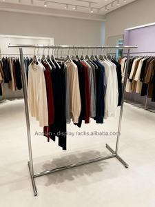 高品質ステンレス製衣類ラック、床置き型、商業用ブティック向け、シルバー、キャスター付き - Product Image 2