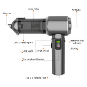 مكنسة كهربائية لاسلكية للسيارة بقوة شفط 18000 باسكال، تعمل بالبطارية، محمولة باليد - Product Image 2