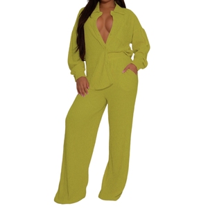 Women's Stretch Long-Sleeve Multiple Pockets Shirt With Pressed Creases Wide-Leg <b>Pants</b> Casual 2-Piece Set Fashion - Product Image 6