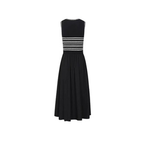 Sleeveless Knitted Dress With Stripes Elastic Waist Long <b>Skirt</b> Women Summer O Neck Polyester Woven <b>Patchwork</b> Dress - Product Image 2