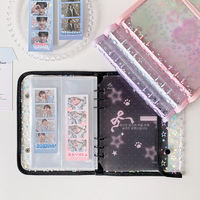 Album photo professionnel A5 en PVC motif chatons et étoiles, avec double bouton-pression, rangement 3 pouces et porte-cartes 4 compartiments
