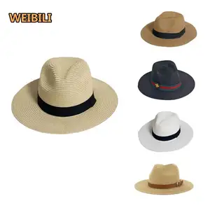 Grass Sun Sombreros Beach Design Summer Custom Unisex Panama Fedora Straw Hat 2022 Wholesale Natural Wide Brim Plain Floppy