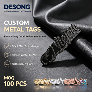 ป้ายโลหะกลมแบบกำหนดเอง DESONG โลหะผสมสังกะสี ตัดด้วยเลเซอร์ ปั๊มโลโก้ สำหรับอุปกรณ์ตกแต่งเสื้อผ้า ขั้นต่ำ 100 ชิ้น - Product Image 6