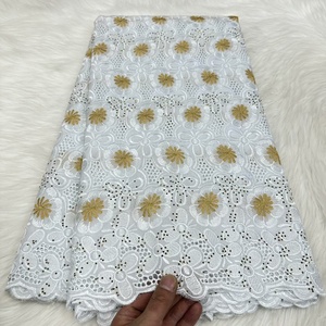 Vestidos de novia de tela de encaje de gasa Suiza Precio de promoción Bordado de algodón teñido con lentejuelas en la India - Product Image 3