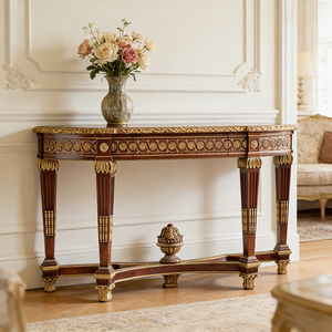 Table d'entrée en bois massif d'<span class=keywords><strong>acajou</strong></span> sculptée à la main sur mesure, table console rustique antique en bois pour villa - Product Image 1