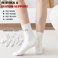 Chaussettes de sport en coton blanc mignon pour filles Chaussettes d'équipage japonaises d'automne avec broderie de style météo Utilisation quotidienne avec logo sur la manchette