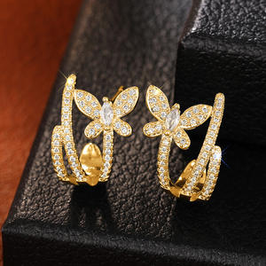 Pendientes de mariposa de oro con circonita marquesa, diseño de insecto, para mujer, joyería de moda para fiestas, aleación chapada en oro de 18 quilates - Product Image 3