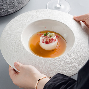 11 Inch Embossing White Round Soup Bowl for Restaurant Porcelain Black Wedding Deep Dish Soup Bowls Ceramic Kitchen <b>Dinnerware</b> - Product Image 4