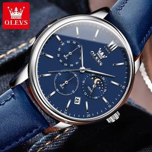 2922 Nuevo Reloj Cronógrafo de Cuarzo para Hombre con Fase Lunar, Calendario, Correa de Cuero, Reloj de Pulsera Original a Prueba de Agua, Reloj de Moda - Product Image 1