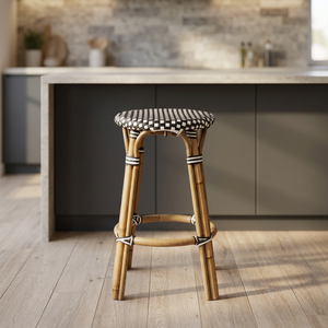 Chaise en bambou naturel en rotin indonésien avec tabouret de Bar de luxe minimaliste, Design classique et simple - Product Image 3