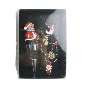 Christmas Wine <b>Stopper</b> Kit With 5 <b>Bottle</b> Rings Metal <b>Bottle</b> <b>Stopper</b> For Holiday Party Decoration Set - Product Image 4