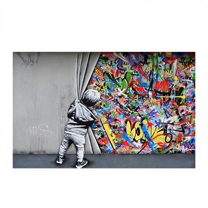 Decoración del hogar, pintura <span class=keywords><strong>de</strong></span> porcelana <span class=keywords><strong>de</strong></span> cristal, <span class=keywords><strong>Banksy</strong></span> lienzo, monos divertidos, grafiti, arte <span class=keywords><strong>de</strong></span> pared callejero, imágenes, impresión Pop moderna enmarcada - Product Image 1