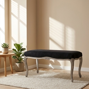 <span class=keywords><strong>Panca</strong></span> <span class=keywords><strong>in</strong></span> <span class=keywords><strong>Legno</strong></span> Intagliato a Mano <span class=keywords><strong>in</strong></span> Stile Francese Antico con Rivestimento <span class=keywords><strong>in</strong></span> Tessuto per Arredamento Soggiorno - Product Image 1