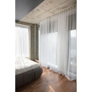 Tirai Jendela Poliester Siap Dibuat Putih Tipis Pencubit Lipatan Tirai Hotel