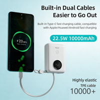 Batteries externes portables 10000 mAh en promotion avec charge ultra-rapide 22,5 W, câbles intégrés, design léger et fin, impression de logo