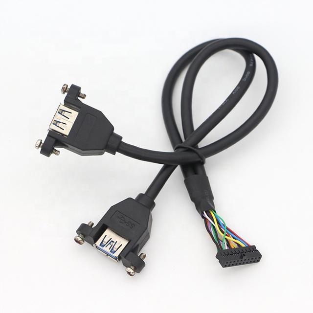 Screw Locking Stud Dual USB 3.0 Type a Female Panel Mount Cable with Molex Connector
