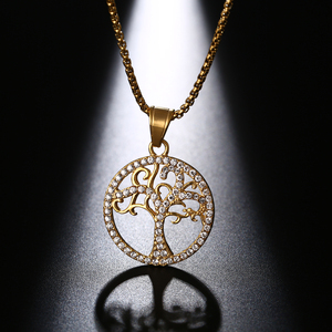 Popular joyería de las mujeres de moda CZ 18k chapado en oro de acero inoxidable colgante Árbol de la vida collar - Product Image 2