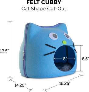 Lichtblauw Vilt Cubby Cat Face Versierde Dierenhuis Even Groot Kattenbed - Product Image 2
