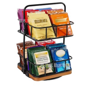 Wooden <b>rotating</b> double-layer tea bag organizer with handle, suitable for office <b>desks</b>, storing tea bags, coffee capsules, and - Product Image 2