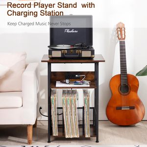 Support de tourne-disque avec station de charge, grand support de <span class=keywords><strong>plateau</strong></span> tournant avec armoire de rangement - Product Image 4