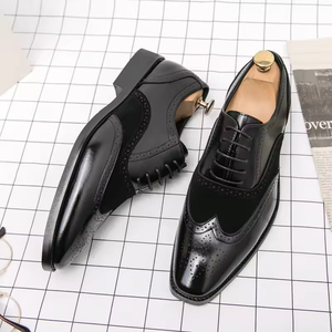 Chaussures Oxford de mariage pour hommes en cuir véritable, style italien haut de gamme, faites à la main, à enfiler, brodées, avec embout en acier, collection automne - Product Image 5