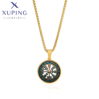 T001290365 Collier Pendentif Rond Émaillé XUPING Viking Vegvisir, Amulette Rune Nordique, Chaîne Boîte pour Hommes, Bijoux Vintage
