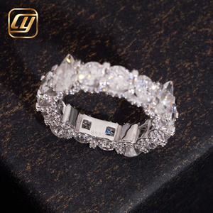 Low MOQ Luxury Heavy Craft <b>Eternity</b> <b>Ring</b> 925 Sterling <b>Silver</b> Lab Grown Diamond Mixed Round Pear Cut Full Band Bling Jewelry - Product Image 4