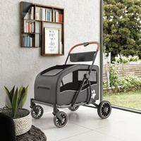 Chariot de voyage pliable en acier au carbone 2026 à 4 roues pour animaux de compagnie, capacité 25 kg, matériau Oxford toutes saisons, harnais pour chien inclus