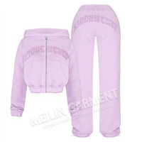 Fabricantes de Ropa Personalizada, Sudadera con Parches Bordados Desgastados y Pantalones Deportivos, Conjunto Deportivo Desgastado para Mujer