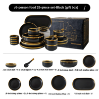 Coffret Cadeau – Vaisselle en Céramique Noire et Or – Luxueux avec Bordure Dorée – Réutilisable pour Fêtes de Famille, Réceptions et Mariages