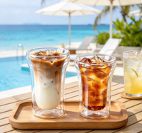 Gobelet en verre incurvé à double paroi isolé, de qualité alimentaire, en borosilicate, fait à la main, pour latte glacé, jus