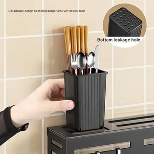 An der Wand montiertes Küchenmesser-Aufbewahrung organisator Metall-Utensilien regal mit Essstäbchen und Handtuch haken Stahl zubehör halter - Product Image 4
