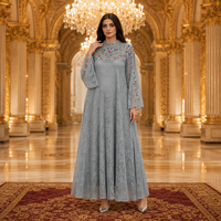 Robe de soirée caftan à sequins, ornée de dentelle florale 3D perlée, manches cape fendues, col montant, pour femmes musulmanes