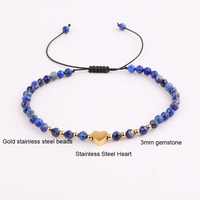 Nouveau Design, Bracelet Ajustable Personnalisé pour Femme avec Breloque Cœur, Perles en Acier Inoxydable Étanche et Gemmes Facettées de 3 mm