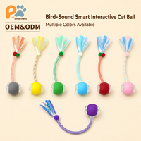 Mainan Kucing Capung Berbunyi Kicau Burung dengan Tali, Bola Hewan Peliharaan Bercahaya Otomatis, Gel Silikon, Baterai 300mAh dengan Papan Pelindung