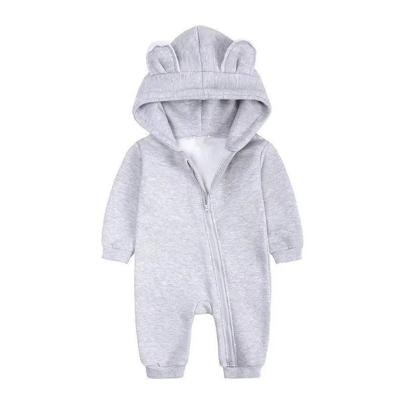 100% Bio-Baumwolle Fleece Baby Stram pler Winter Kapuze Reiß verschluss Overall Neugeborene Mädchen Mädchen Jungen Langarm Stram pler