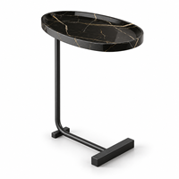 Table d'appoint ovale en forme de C avec bord surélevé, aspect marbre, table d'appoint pour canapé, salon et chambre à coucher