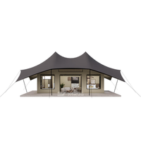 Tente de glamping de luxe pour safari africain, type villa, en acier, avec climatisation, grande couverture en toile PVC et côtés en tissu